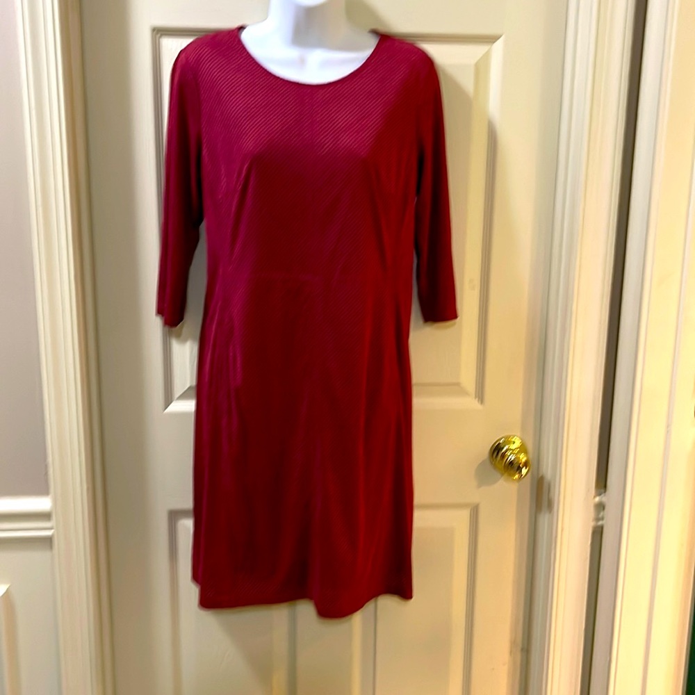 size 6 fitted womens dress. Burgundy red. Vegan suede. Luxology brand.
